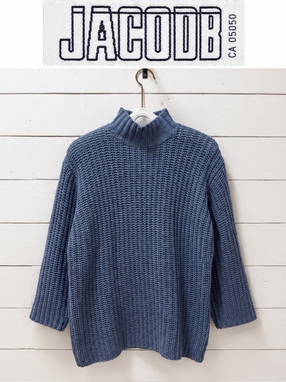 Jacob vintage Chunky Knit Turtleneck Sweater – Blue Grey – Size S
